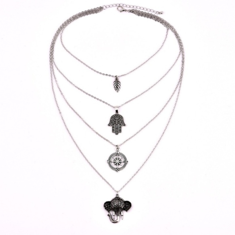 Boho Multilayered Statement Necklace with Charms - Picture 2 of 3